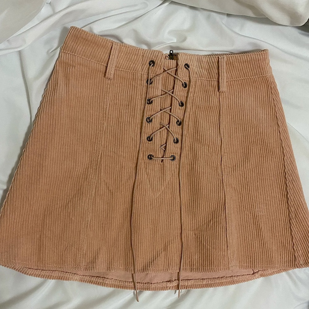 LF Pink Laced Up Corduroy Skirt
